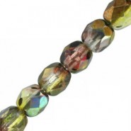 Abalorios facetadas cristal Checo Fire Polished 4mm - Crystal magic green